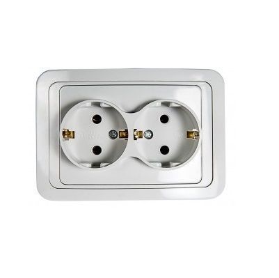 Розетка двойная с заземлением CLASSICO белая 2128 IN HOME