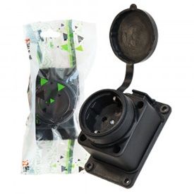 Розетка прямая ОУ 1гн. с загл. каучук 2Р+РЕ 1х16А 220-240V IP44 черн. (Турция) E1M