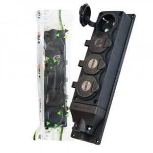 Колодка ОУ четверная 4гн. с загл. каучук 2P+PE 1x16A 220-240V IP44 черн. (Турция) E1M