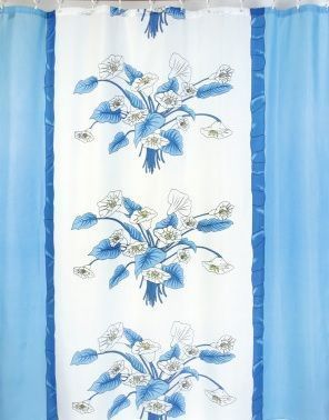 Штора для ванной тканевая голубая, 1345, "Залел", 180*200