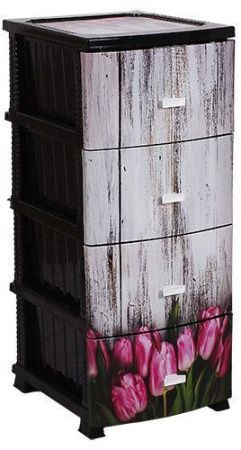 Комод 4-х секц. декор "Тюльпан" черн. (РП451)