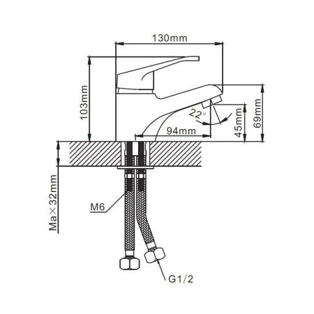 Смеситель для раковины монокомандный хром Potato Эверест B 10-028