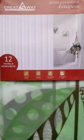 Штора для ванной тканевая зеленая 5, Акварель, "PEVA", 180*180