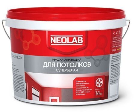 Акриловая супербелая краска ДЛЯ ПОТОЛКОВ ВД-АК-2180 14 кг (уп.1 шт.) NEOLAB
