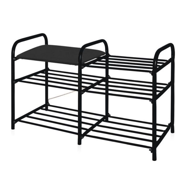 Этажерка "Люкс3" (500х330х800) ЭТЛ3-1/Ч 3-х ярусн. с мягк. сидением,винил.разборн. матовый чер. Ника