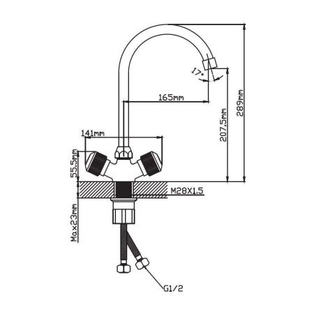 Смеситель для кухни двухручковый хром Potato Эверест B 59-356 A