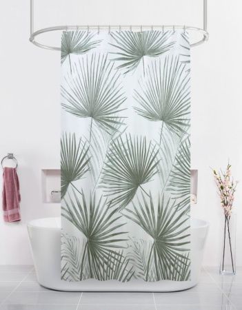 Штора для ванной тканевая белая, пальмы ВТ-829904 , "Дорофей", 180*180
