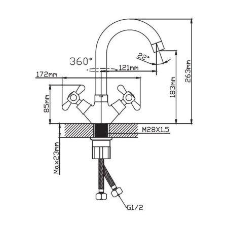 Смеситель для кухни двухручуовый хром Potato Эверест B 10-301