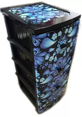 Комод 4-х секц. декор "Гжель" черн.моно рис  (РП451)