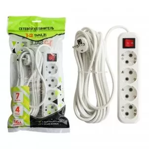 Сет. удлинитель ПВС 3х1 4роз. 7м 16А земля, выкл (корпус АБС-пластик) E1М