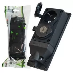 Колодка ОУ двойная 2гн. с загл. каучук 2P+PE 1x16A 220-240V IP44 черн. (Турция) E1M