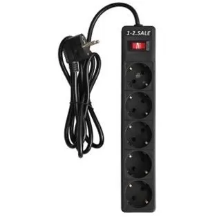 1-2.SALE сетевой фильтр ПВС 3х0.75 5роз. 3м 10А ЧЕРНЫЙ, земля, выкл. E1М 901418